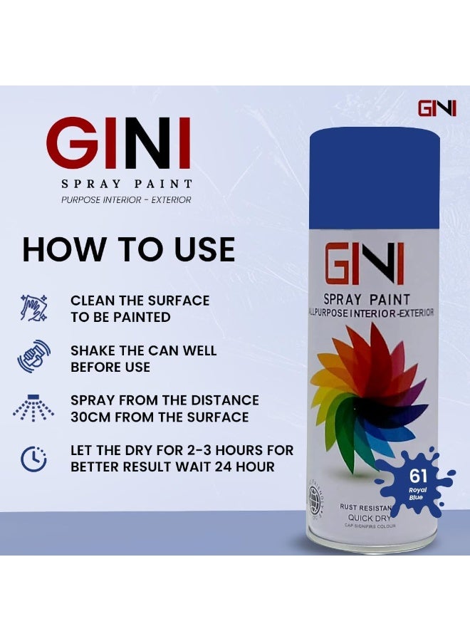 GINI All-Purpose Spray Paint - 450 ML - Blue - Fast Quick Dry Paint, All Weather Rust-Resistant Interior & Exterior Acrylic Paint (Pack of 1) - Image 2
