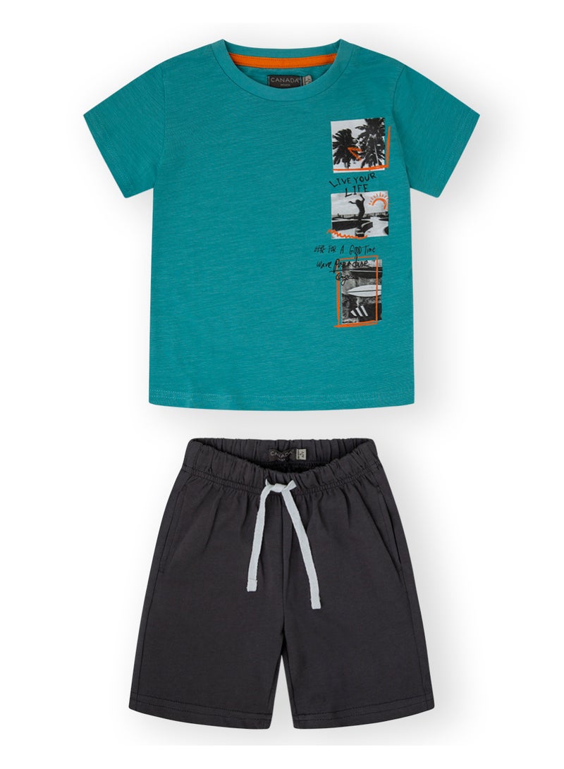 CANADA HOUSE Soft and Comfortable 100% Organic Cotton Comfortable Summer Set T-Shirt and Shorts For Boys - Image 1