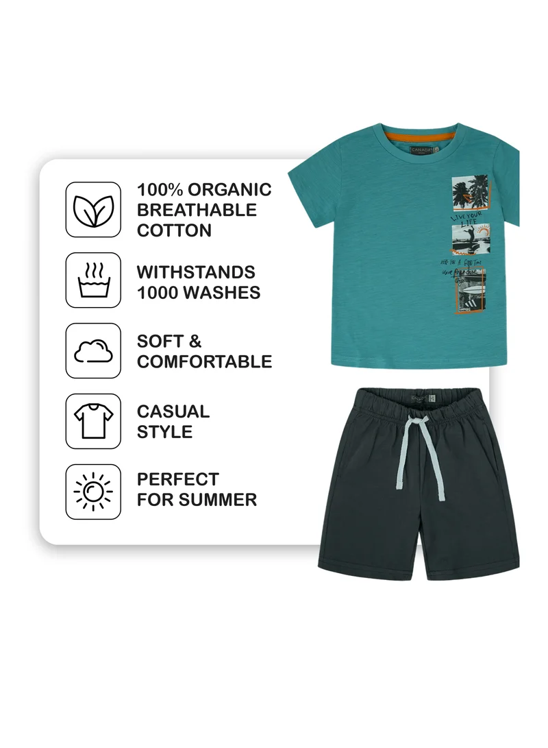 CANADA HOUSE Soft and Comfortable 100% Organic Cotton Comfortable Summer Set T-Shirt and Shorts For Boys