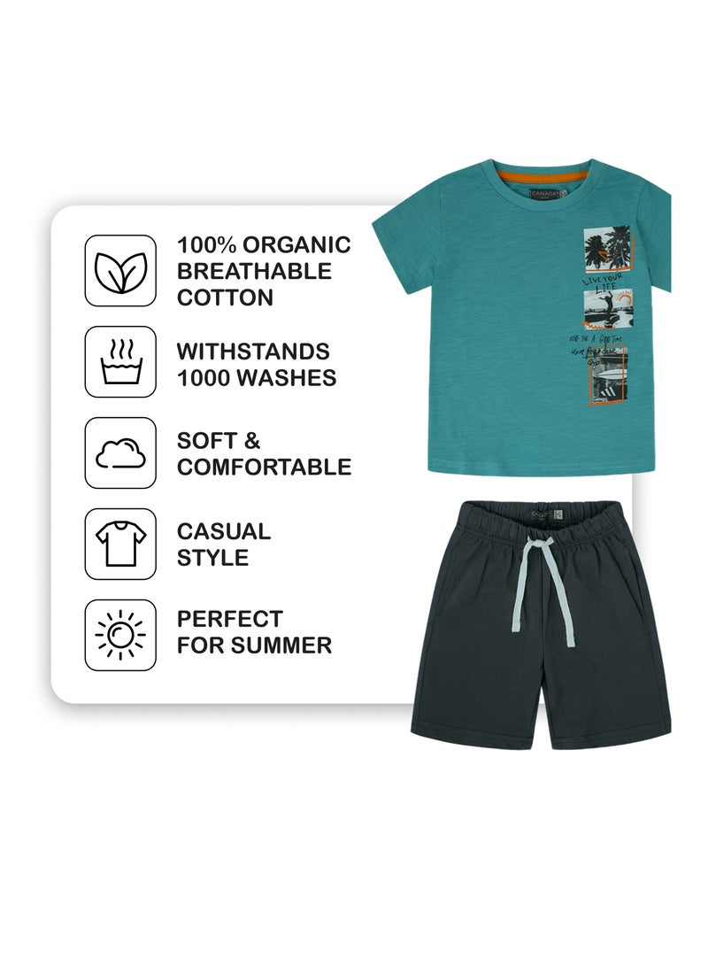 CANADA HOUSE Soft and Comfortable 100% Organic Cotton Comfortable Summer Set T-Shirt and Shorts For Boys - Image 3