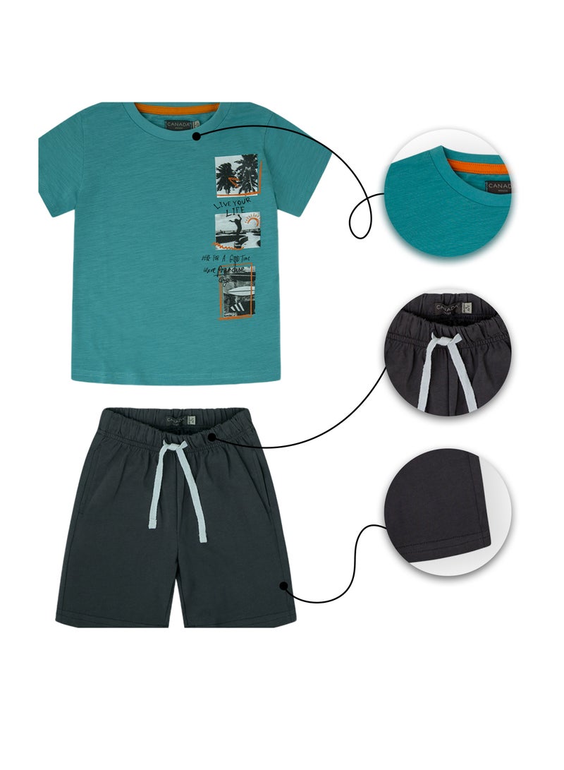 CANADA HOUSE Soft and Comfortable 100% Organic Cotton Comfortable Summer Set T-Shirt and Shorts For Boys - Image 4