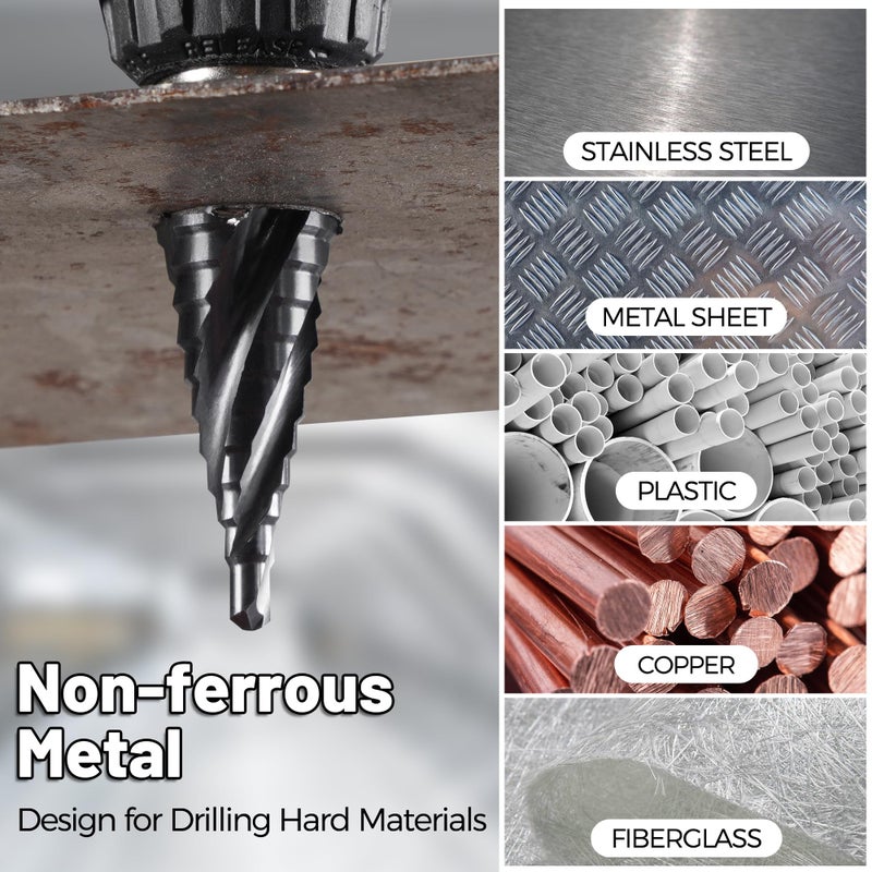 IRONANT Cobalt M35 Step Drill Bit 3/16" to 7/8", TiAlN Coating 4 Spiral Flute Step Bit for Stainless Steel, Metal, Aluminum, Plastic - Image 4