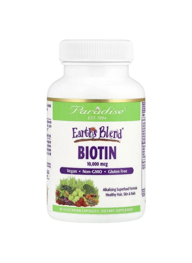 Paradise Herbs Paradise Herbs, Earth's Blend®, Biotin, 10,000 mcg, 90 Vegetarian Capsules  - Image 1