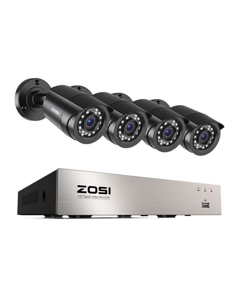 ZOSI 3K Lite Security Camera System Indoor Outdoor,AI Human/Vehicle Detection,Night Vision,Remote Access,4pcs 1080P 1920TVL Weatherproof Surveillance Cameras,H.265+ 8CH CCTV DVR(NO HDD) - Image 1