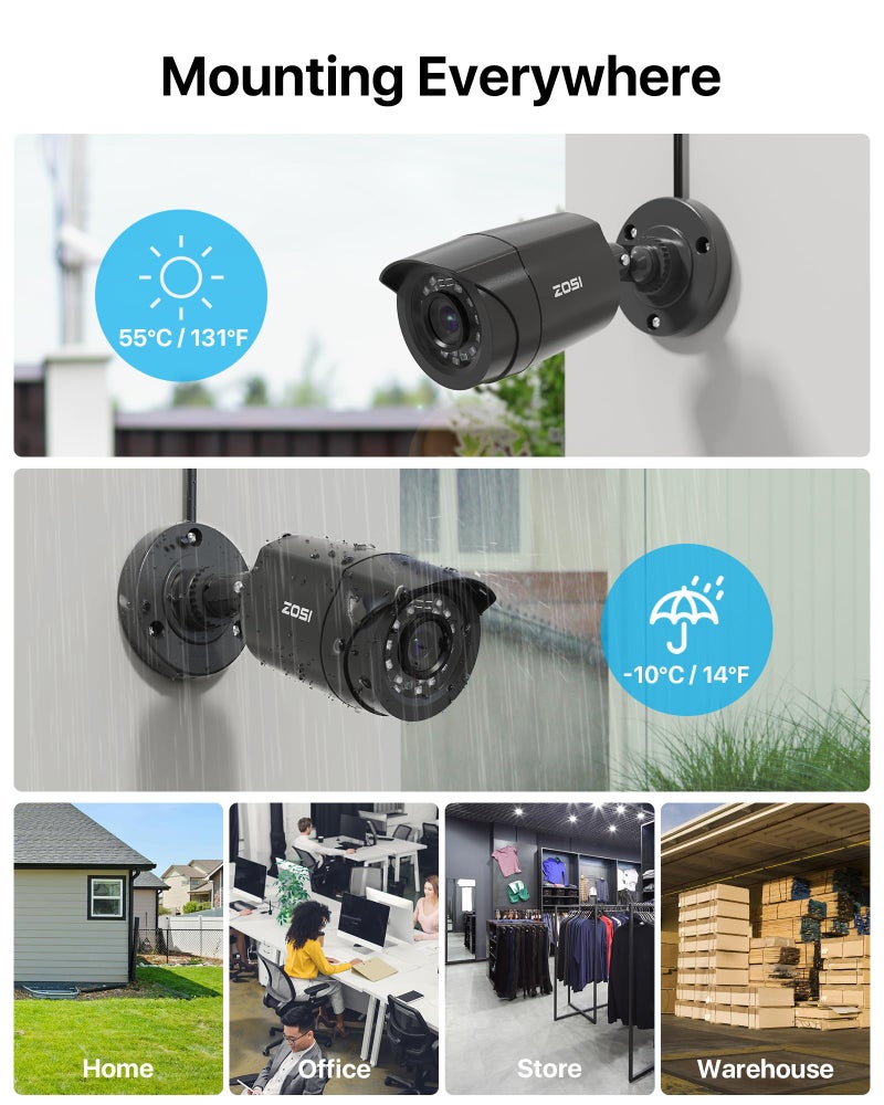 ZOSI 3K Lite Security Camera System Indoor Outdoor,AI Human/Vehicle Detection,Night Vision,Remote Access,4pcs 1080P 1920TVL Weatherproof Surveillance Cameras,H.265+ 8CH CCTV DVR(NO HDD) - Image 4