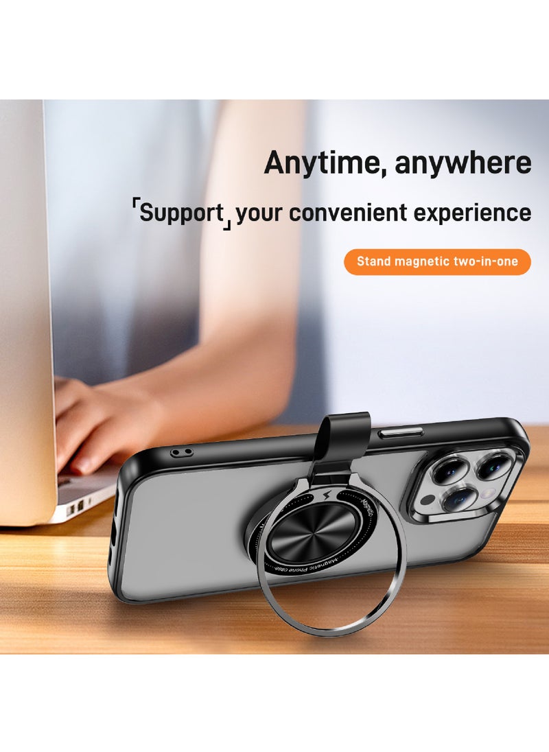 Rock Pow - For iPhone 15 Pro Magnetic Ring Case [Compatible with MagSafe Charging] 360° Rotatable Grip Holder Kickstand Slim fit Non-Slip Shockproof Phone Case for iPhone 15 Pro 6.1'' - Image 1