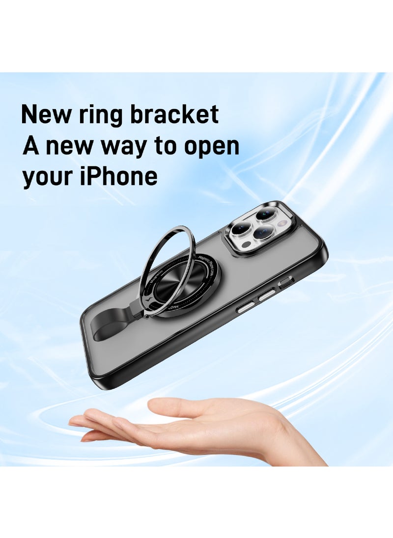 Rock Pow - For iPhone 15 Pro Magnetic Ring Case [Compatible with MagSafe Charging] 360° Rotatable Grip Holder Kickstand Slim fit Non-Slip Shockproof Phone Case for iPhone 15 Pro 6.1'' - Image 1