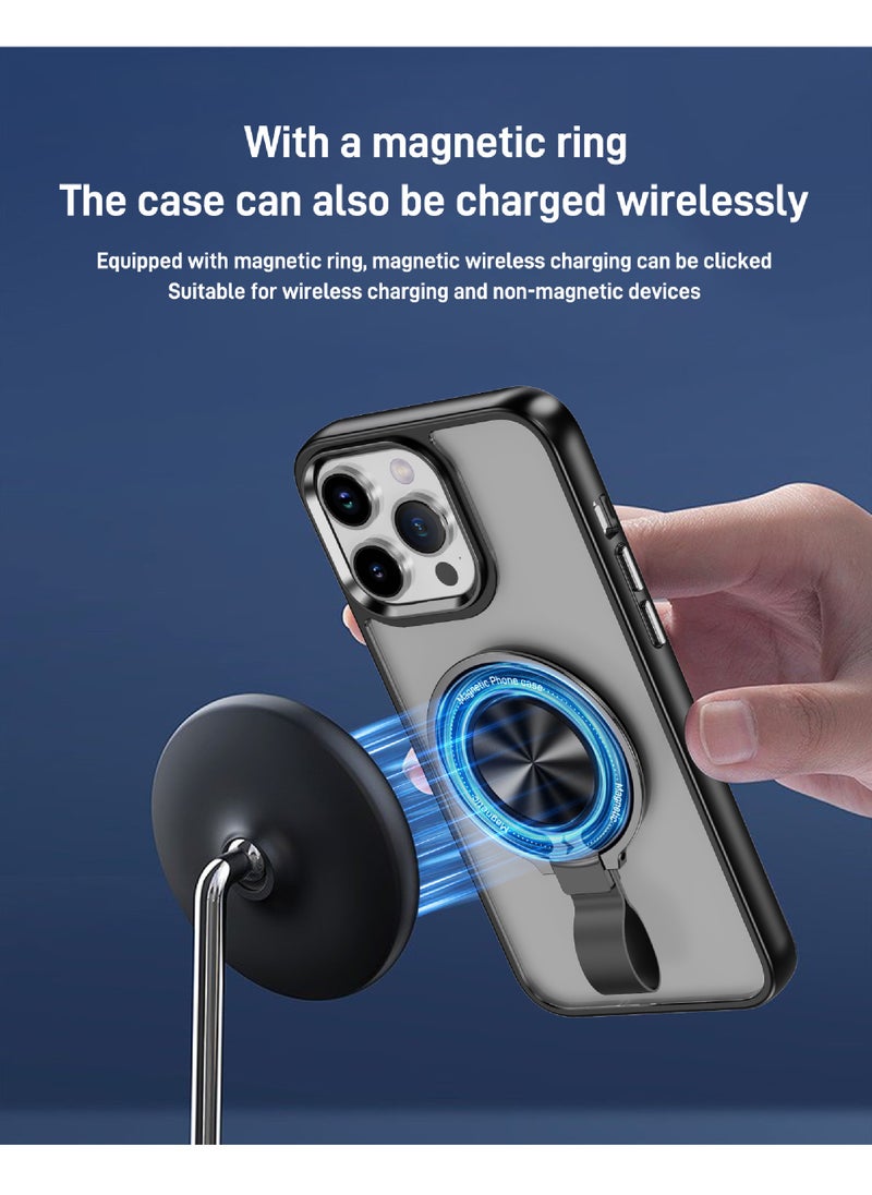 Rock Pow - For iPhone 15 Pro Magnetic Ring Case [Compatible with MagSafe Charging] 360° Rotatable Grip Holder Kickstand Slim fit Non-Slip Shockproof Phone Case for iPhone 15 Pro 6.1'' - Image 1