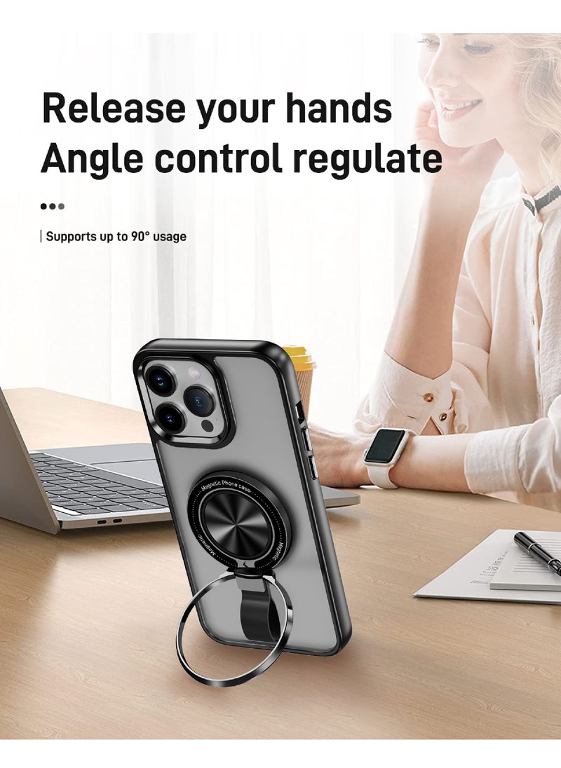 Rock Pow - For iPhone 15 Pro Magnetic Ring Case [Compatible with MagSafe Charging] 360° Rotatable Grip Holder Kickstand Slim fit Non-Slip Shockproof Phone Case for iPhone 15 Pro 6.1'' - Image 1