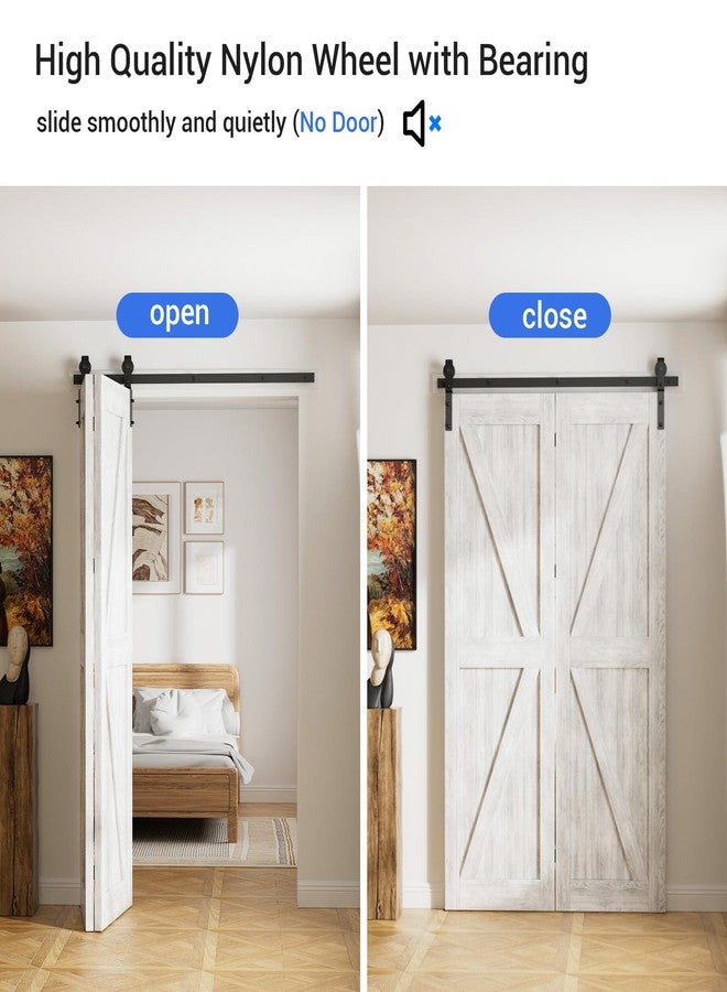 CCJH 30" Bi-Folding Sliding Barn Door Hardware Kit for 2 Doors,Slide Smoothly Quietly,Black Track J Shape Roller,No Door - Image 3