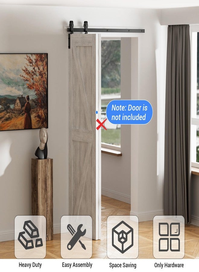 CCJH 30" Bi-Folding Sliding Barn Door Hardware Kit for 2 Doors,Slide Smoothly Quietly,Black Track J Shape Roller,No Door - Image 2