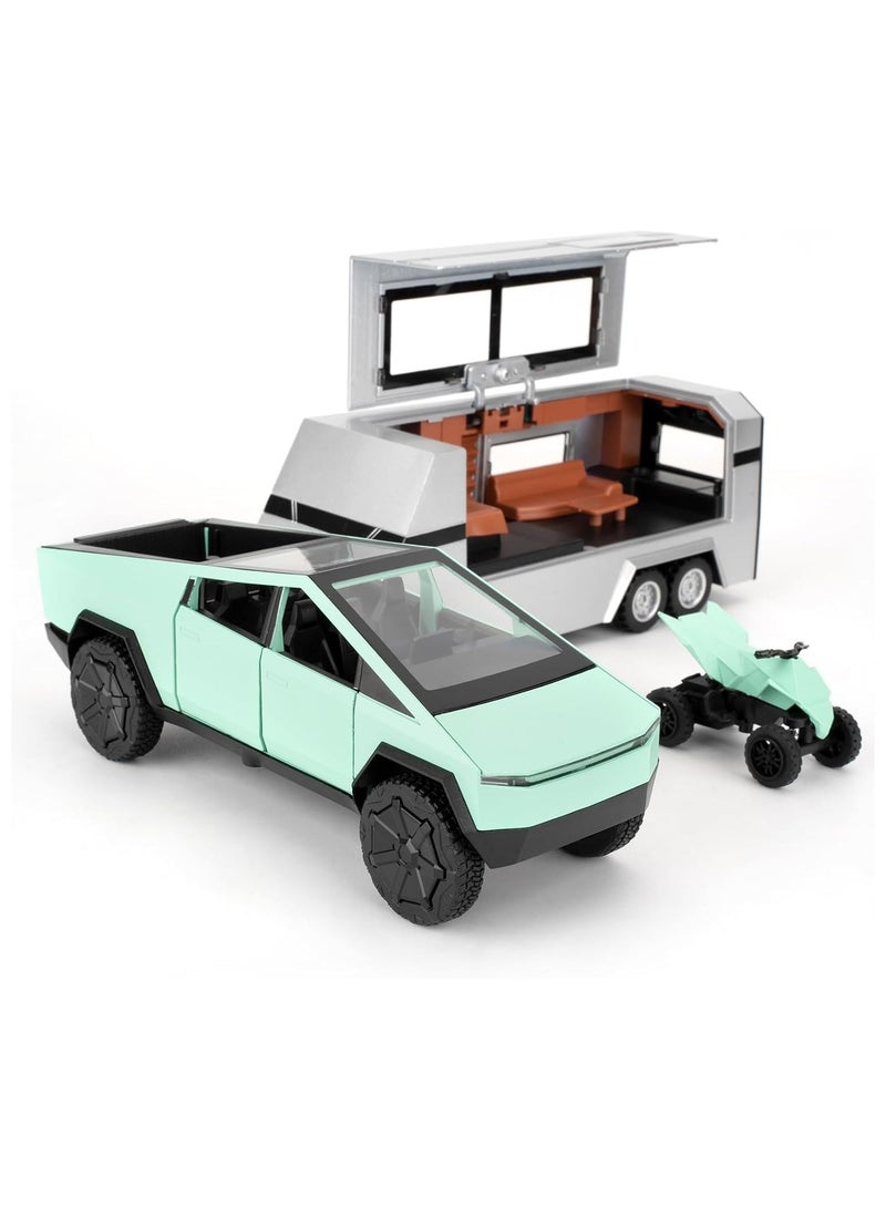 TOY GARDEN 1:32 Scale Simulation of Tesla Cybertruck Diecast Pickup Truck Model with Bike & Trailer – Alloy Toy Car with Sound & Light for Kids & Collectors - Image 1