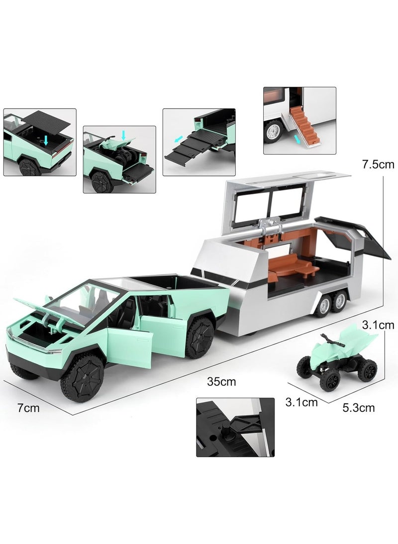 TOY GARDEN 1:32 Scale Simulation of Tesla Cybertruck Diecast Pickup Truck Model with Bike & Trailer – Alloy Toy Car with Sound & Light for Kids & Collectors - Image 2