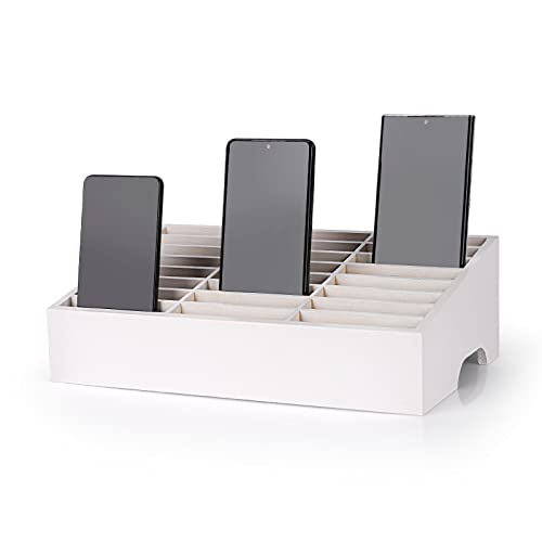 Ozzptuu 24-Grid Wooden Cell Phone Holder Desktop Organizer Storage Box for Classroom Office (White 24-Grid) - Image 1