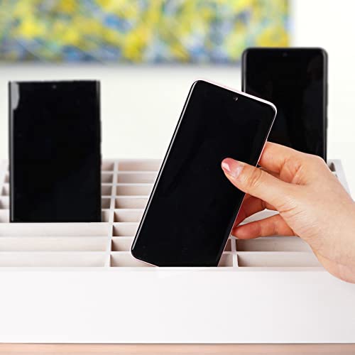 Ozzptuu 24-Grid Wooden Cell Phone Holder Desktop Organizer Storage Box for Classroom Office (White 24-Grid) - Image 5