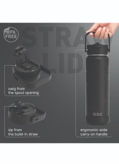 BEOLA 750ml Vacuum Insulated Water Bottle, Double Wall Thermolab series Stainless Steel Drinking Flask with Straw Lid & Wide Mouth, 2 lids, Hot Cold Thermos Sports Bottle, 24oz (Mountain Black)  - Image 3