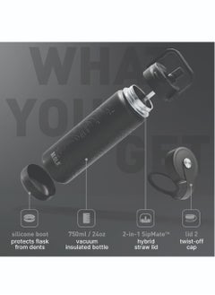 BEOLA 750ml Vacuum Insulated Water Bottle, Double Wall Thermolab series Stainless Steel Drinking Flask with Straw Lid & Wide Mouth, 2 lids, Hot Cold Thermos Sports Bottle, 24oz (Mountain Black)  - Image 2