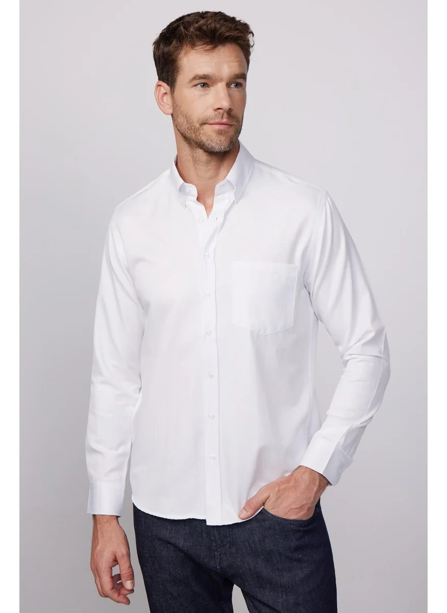 Tudors Classic Fit Long Sleeve Straight Collar Buttoned Pocket White Men's Shirt