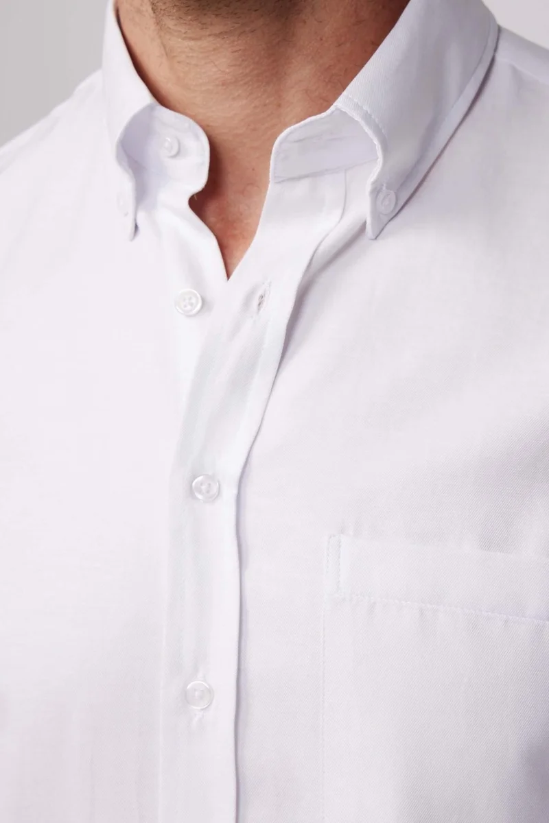 تودورس Classic Fit Long Sleeve Straight Collar Buttoned Pocket White Men's Shirt