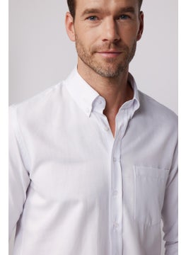 Tudors Classic Fit Long Sleeve Straight Collar Buttoned Pocket White Men's Shirt  - Image 4
