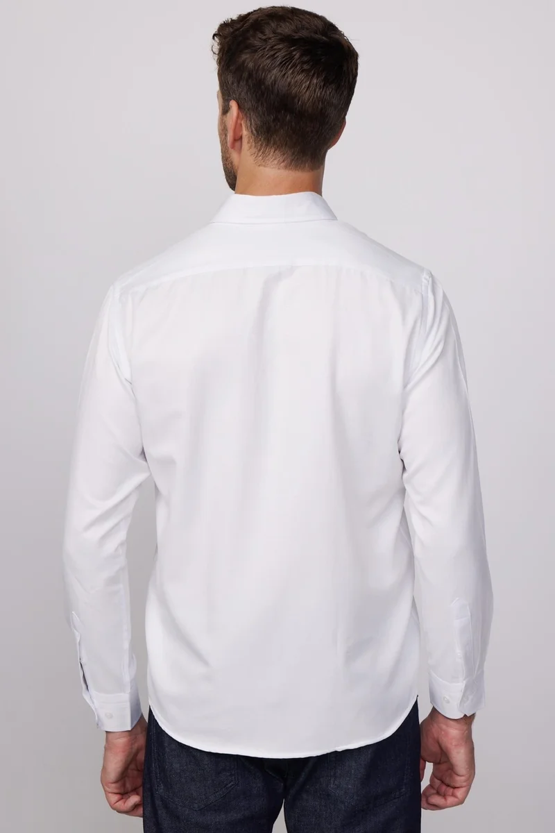 تودورس Classic Fit Long Sleeve Straight Collar Buttoned Pocket White Men's Shirt