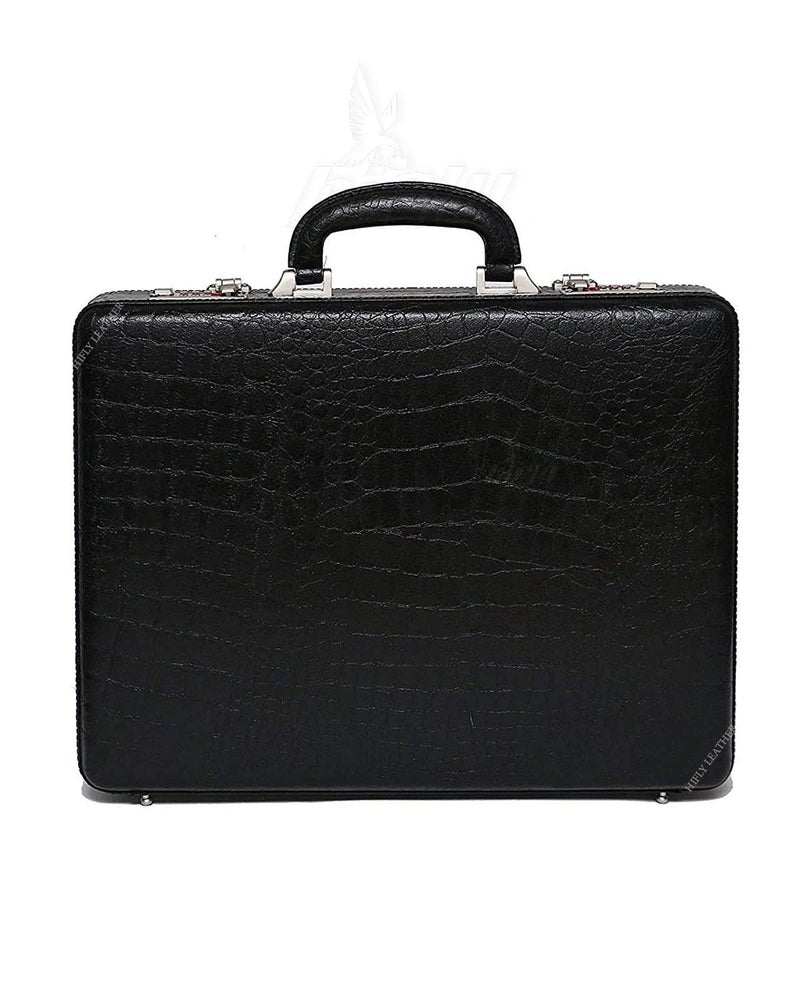 Hifly Leather Briefcase for Men - Unisex - 15.6" Laptop Case - Hard Briefcase - Office Bag - Black - Combination Lock - Image 1