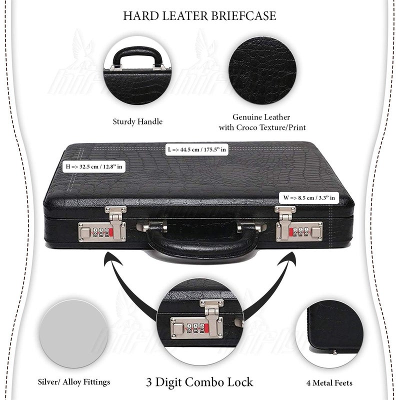 Hifly Leather Briefcase for Men - Unisex - 15.6" Laptop Case - Hard Briefcase - Office Bag - Black - Combination Lock - Image 5