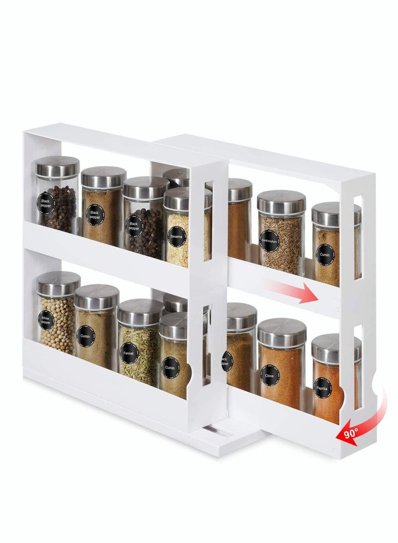 MIXDE Rotating Spice Rack Plastic Seasoning Rack Storage 2 Tier Pull Out Kitchen  Organiser Slide Salt Bottle Box Holder Shelf Counter Spice Stand  - Image 1