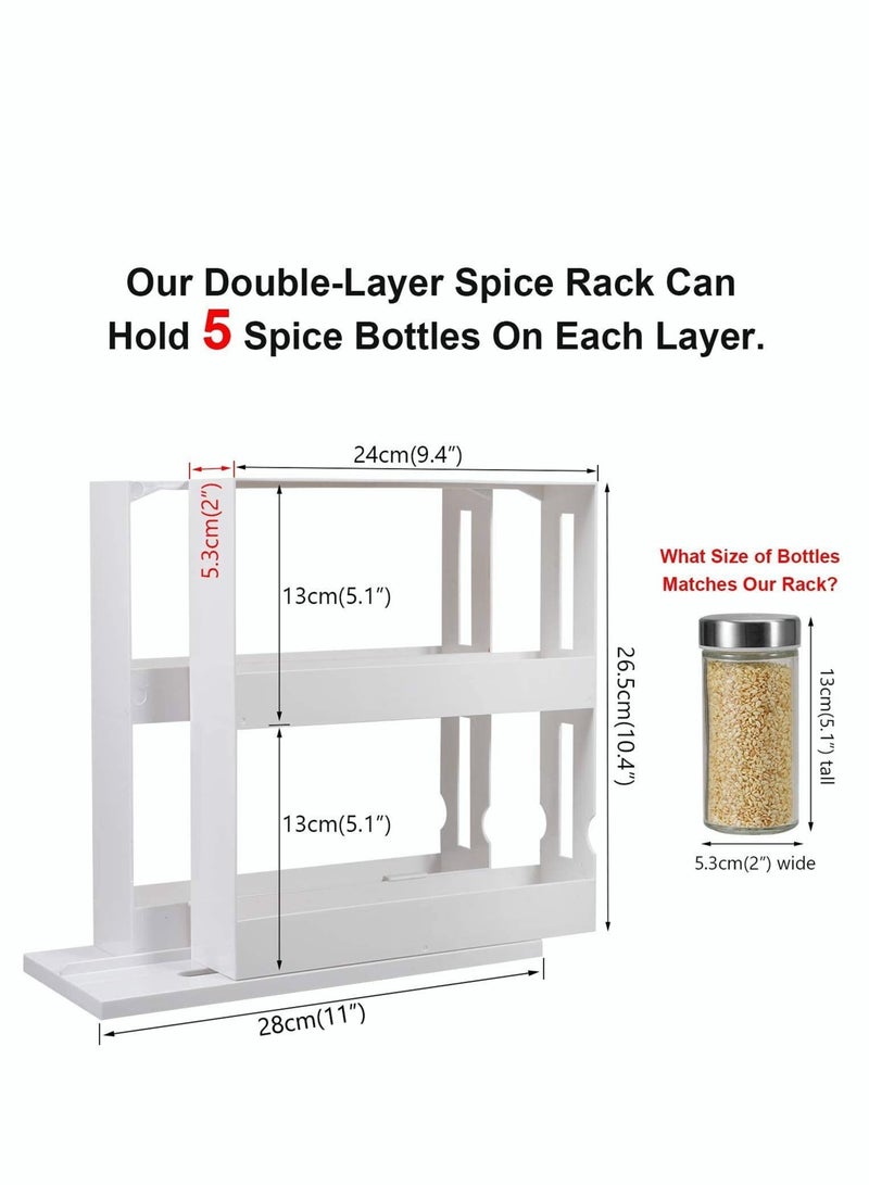 MIXDE Rotating Spice Rack Plastic Seasoning Rack Storage 2 Tier Pull Out Kitchen  Organiser Slide Salt Bottle Box Holder Shelf Counter Spice Stand  - Image 4