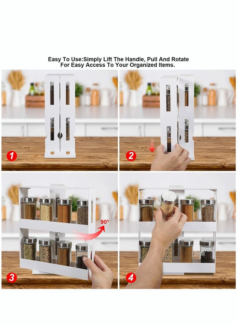 MIXDE Rotating Spice Rack Plastic Seasoning Rack Storage 2 Tier Pull Out Kitchen  Organiser Slide Salt Bottle Box Holder Shelf Counter Spice Stand  - Image 5