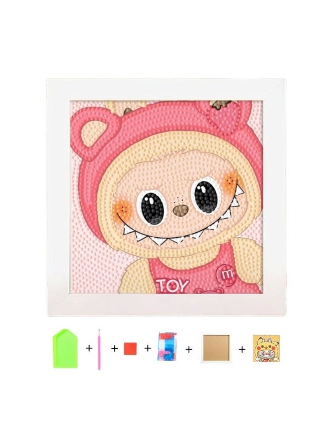 LABUBU طقم رسم فني بالألماس 5D مع إطار خشبي، طقم فن الموزاييك بالألماس اللطيف للاستخدام الشخصي للبالغين، النساء، المراهقين، الأطفال، فن الحرف بالألماس اللطيف مع نقاط الألماس الكاملة - Image 1