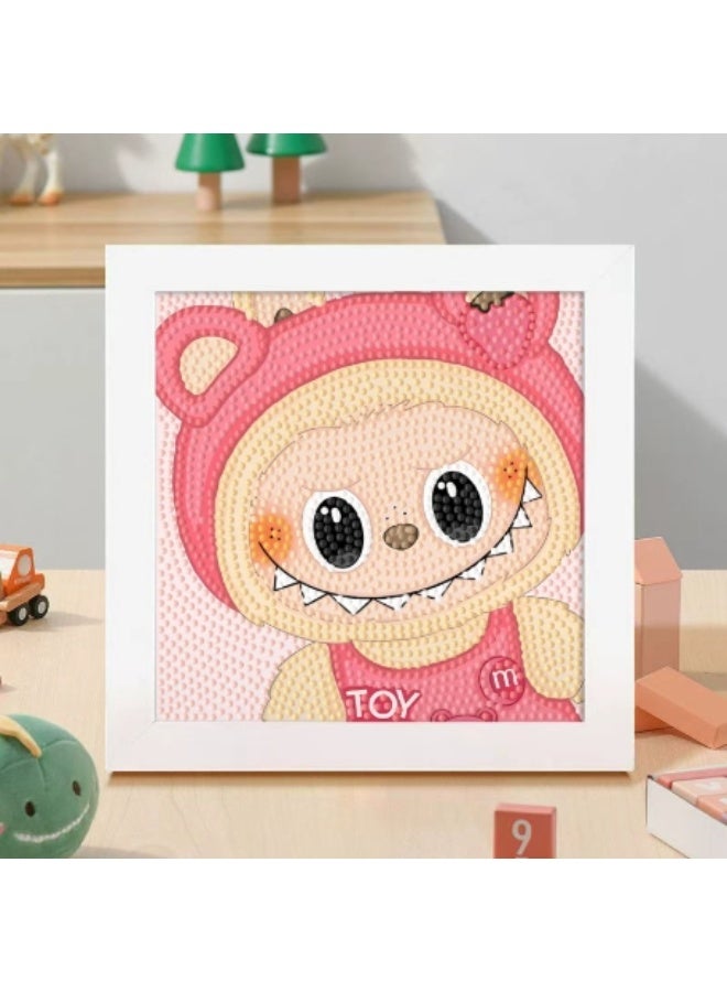 LABUBU طقم رسم فني بالألماس 5D مع إطار خشبي، طقم فن الموزاييك بالألماس اللطيف للاستخدام الشخصي للبالغين، النساء، المراهقين، الأطفال، فن الحرف بالألماس اللطيف مع نقاط الألماس الكاملة - Image 2