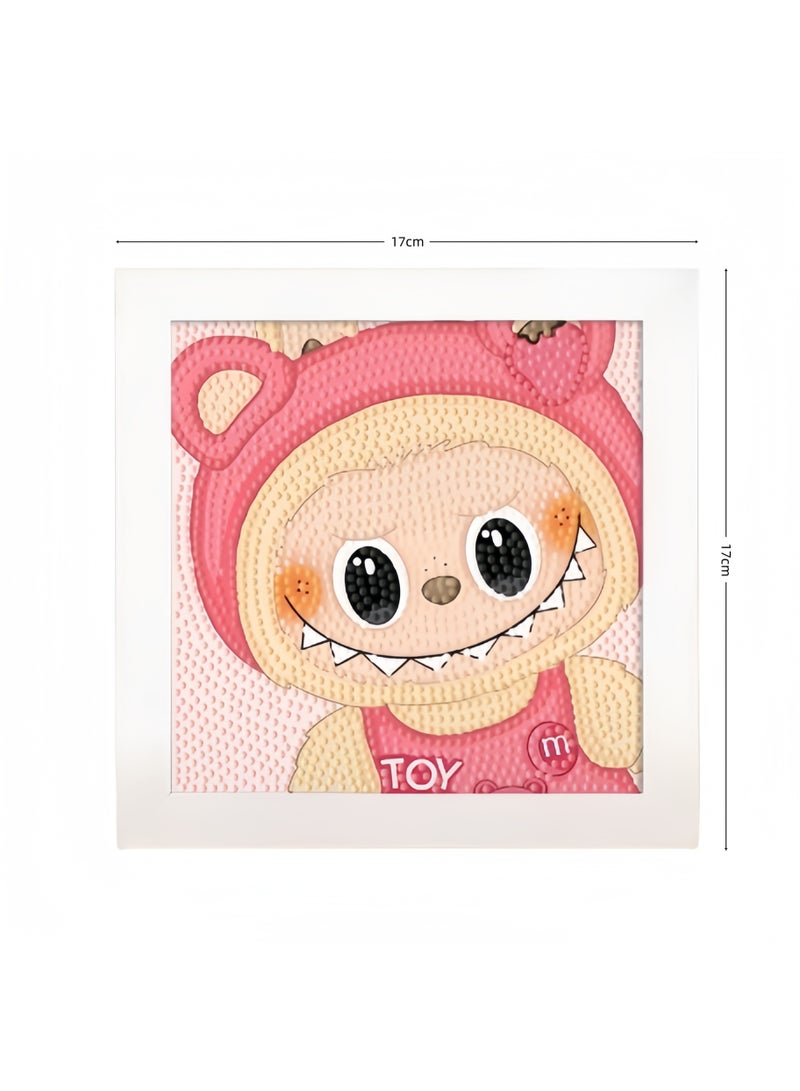 LABUBU طقم رسم فني بالألماس 5D مع إطار خشبي، طقم فن الموزاييك بالألماس اللطيف للاستخدام الشخصي للبالغين، النساء، المراهقين، الأطفال، فن الحرف بالألماس اللطيف مع نقاط الألماس الكاملة - Image 3