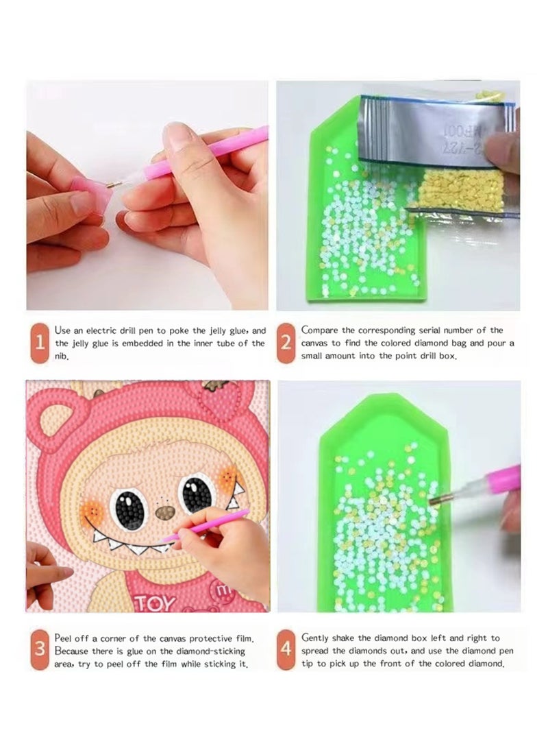 LABUBU طقم رسم فني بالألماس 5D مع إطار خشبي، طقم فن الموزاييك بالألماس اللطيف للاستخدام الشخصي للبالغين، النساء، المراهقين، الأطفال، فن الحرف بالألماس اللطيف مع نقاط الألماس الكاملة - Image 5