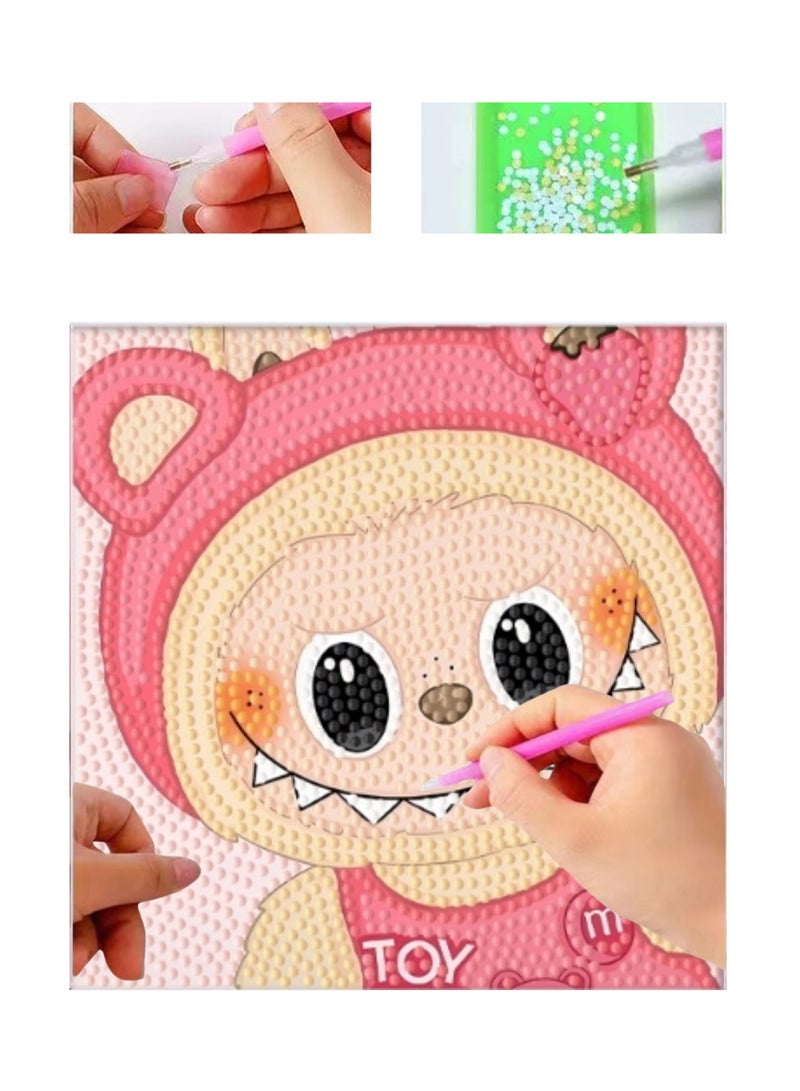 LABUBU طقم رسم فني بالألماس 5D مع إطار خشبي، طقم فن الموزاييك بالألماس اللطيف للاستخدام الشخصي للبالغين، النساء، المراهقين، الأطفال، فن الحرف بالألماس اللطيف مع نقاط الألماس الكاملة - Image 4