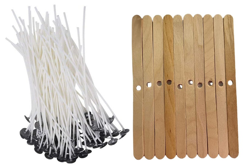 R Wellness Candle Making Wicks | 7 Inch Cotton Wicks (50 Pcs) with 10 Wick Holders | DIY Candle Making Supplies for Jar Candles, Wax Candles & Home Craft Use - Image 1