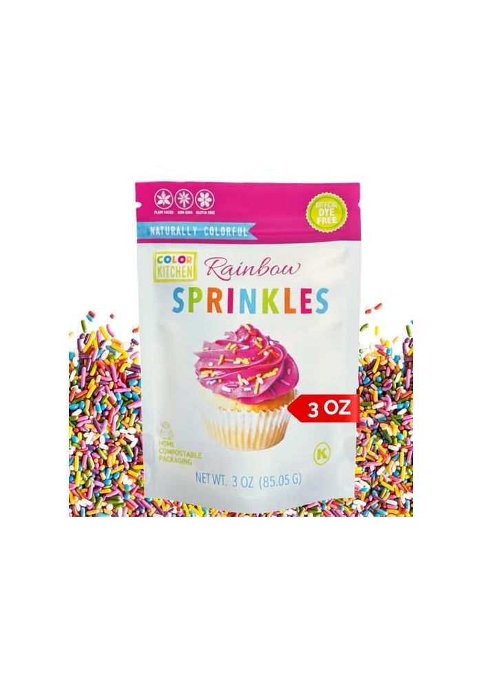 ColorKitchen Color Kitchen Rainbow Sprinkles Natural Ingredients Baking Cake Decorations Ice Cream Cookie Artificial Dyefree PlantBased Colors GlutenFree NonGMO No Hydrogenated Oils SoyFree Kosher 3 OZ - Image 1