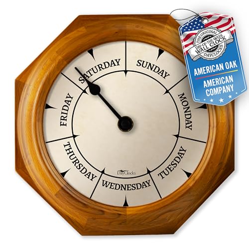 DayClocks Classic Day of The Week Wall Clock with Solid Wood Frame – Calendar Day Clock – Ideal Retirement Gift for Men & Women – Oak, 10" - Image 1