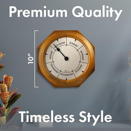 DayClocks Classic Day of The Week Wall Clock with Solid Wood Frame – Calendar Day Clock – Ideal Retirement Gift for Men & Women – Oak, 10" - Image 4