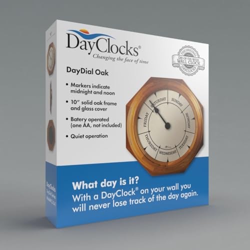 DayClocks Classic Day of The Week Wall Clock with Solid Wood Frame – Calendar Day Clock – Ideal Retirement Gift for Men & Women – Oak, 10" - Image 3