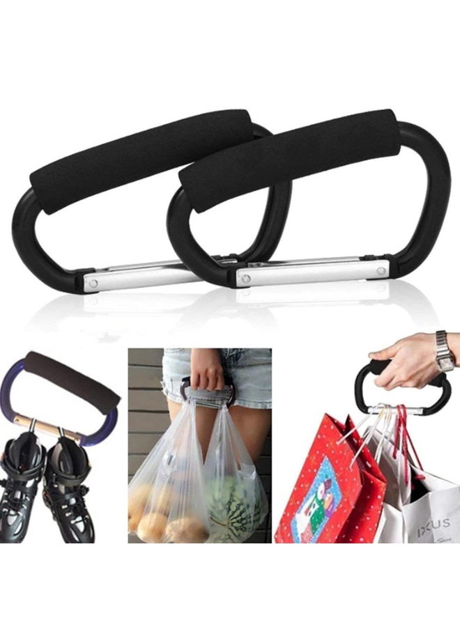 Aubcee 2 Packs Large Stroller Hooks, Aluminum Grocery Bag Handle Organizer Hook or Diaper Bags Holder- Black - Image 1