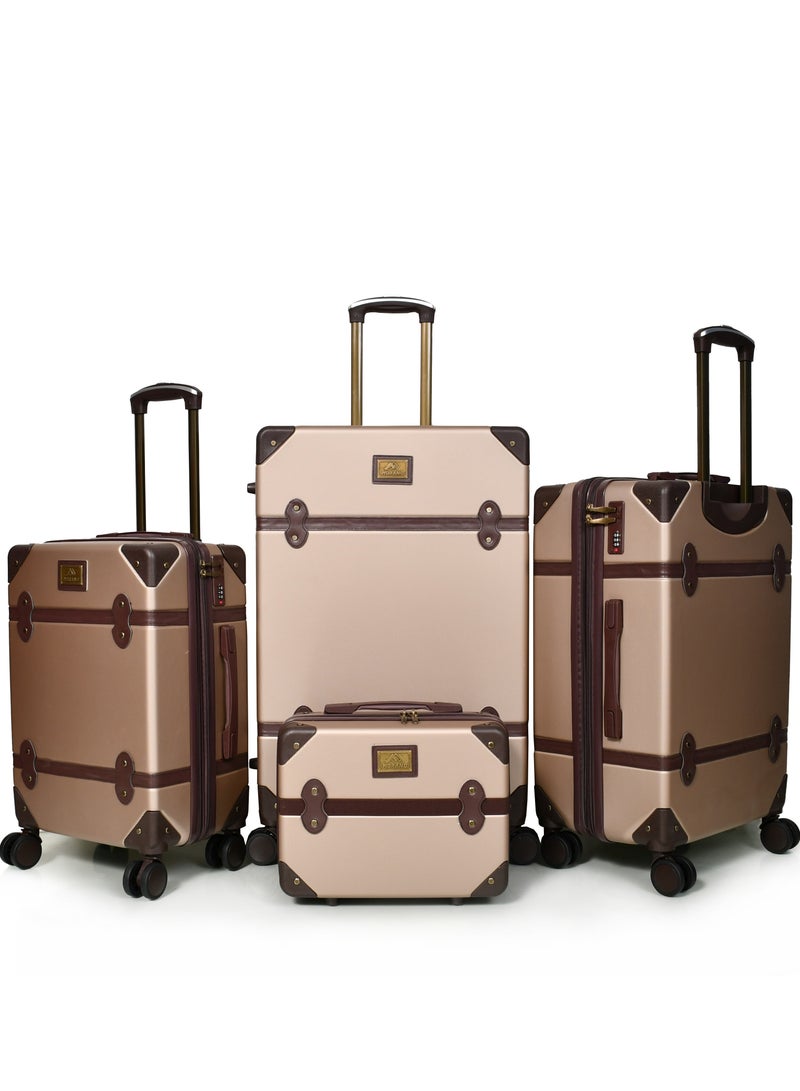 مورانو حقائب سفر كلاسيكية مورانو 4 قطع بعجلات دوارة وقفل أمان مقاسات : 28''-24''-20''-14 أنش لون (ذهبي/بني) - Image 1