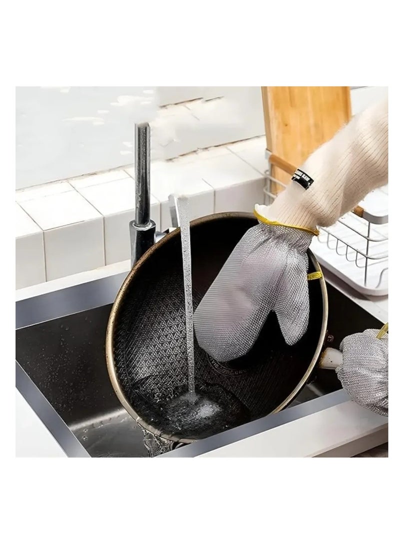2pcs Multipurpose Wire Dishwashing Gloves, Miracle Cleaning Cloth in Glove Shape, Non Scratch Steel Wire Rags for Dishes, Kitchen Cooktops, Counters, Sinks, Pots, Pans, Reusable Cleaning Gloves 2 PCS  - Image 4