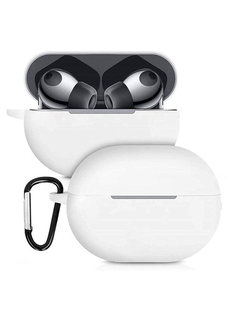 Silicone Case Compatible with Huawei FreeBuds Pro, Protective Headphone Case with Keyring Hook Accessible Charging Port (White)
