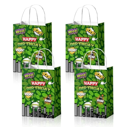 Reyoust 24 Pieces Ninja Superhero Birthday Gift Bags Green Comics Cityscape Buildings Party Favor Bags Green Tortoise Birthday Party Supplies - Image 1
