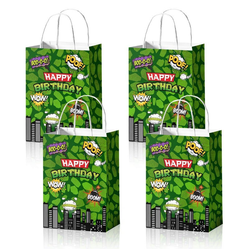 Reyoust 24 Pieces Ninja Superhero Birthday Gift Bags Green Comics Cityscape Buildings Party Favor Bags Green Tortoise Birthday Party Supplies - Image 2