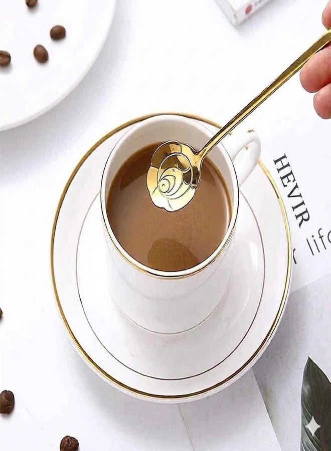 HEVIR HEVIE Gold Spoons Set of 4 - Titanium Plated Stainless Steel Dessert Tea Stirrers with Cherry Blossom, Rose, Heart & Cosmos Patterns, 7 Inch Ergonomic, Dishwasher Safe - Image 5