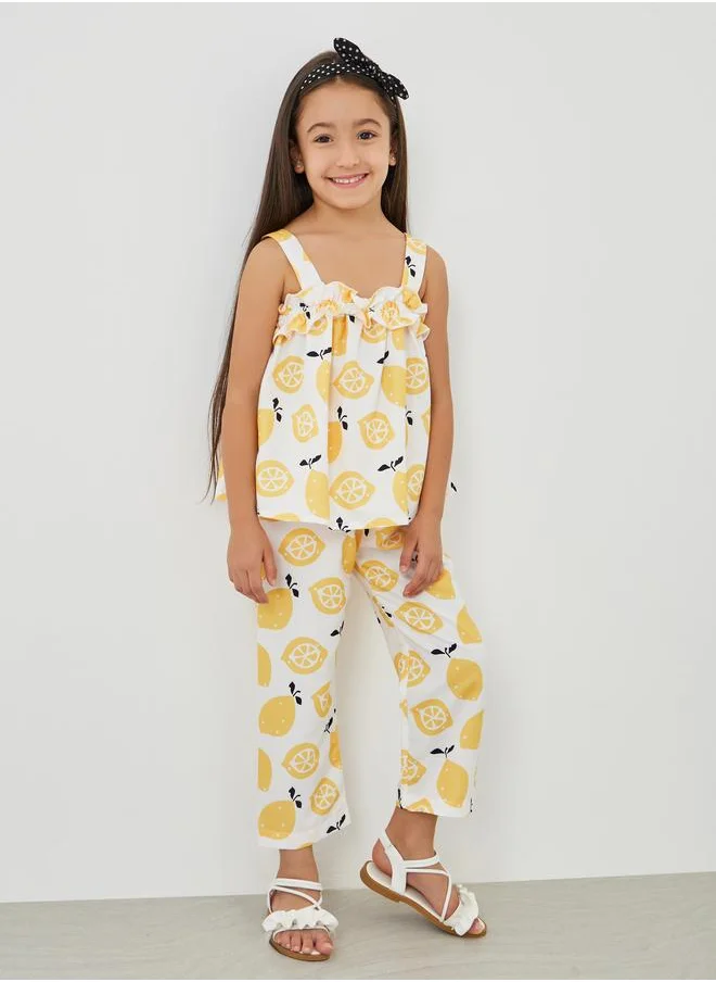 Styli Styli Graphic Print Strappy Top and Pants Set