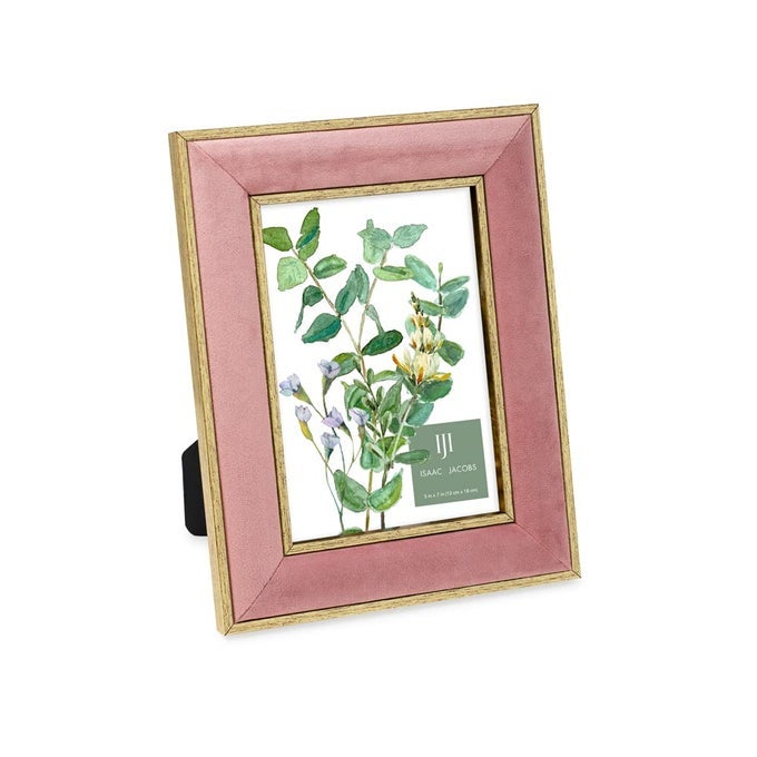 5X7 PINK VELVET PICTURE FRAME WITH METALLIC GOLD DOUBLE BORDER PHOTO FRAME HORIZONTAL VERTICAL MADE FOR TABLETOP WALL DISPLAY FOR HOME AND OFFICE 5X7 PINK WITH GOLD