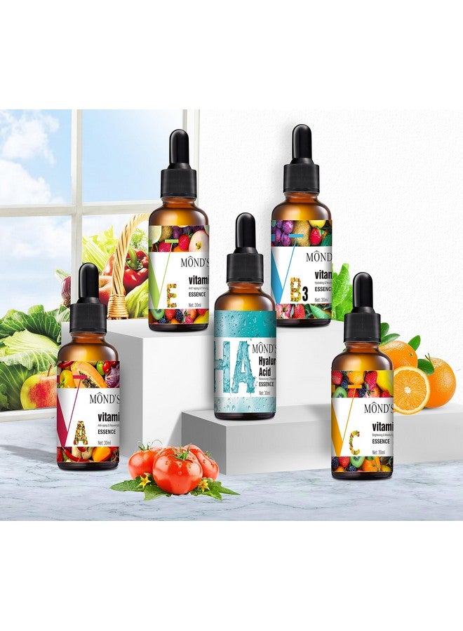 Mond'sub Combo of Vitamin Serums for Face - Vitamin A, B, C, E & Hayaluronic Acid - Pack of 5 * 30ml - Image 1